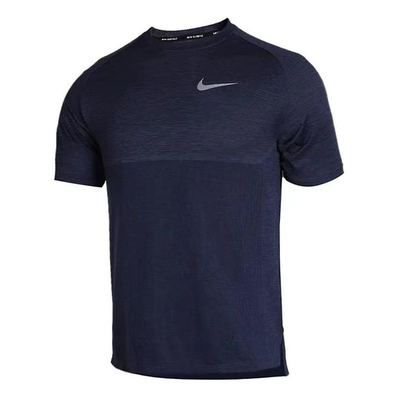 Men's Nike Solid Color Chest Logo Printing Breathable Sports Short Sleeve Navy Blue T-Shirt AT3944-451