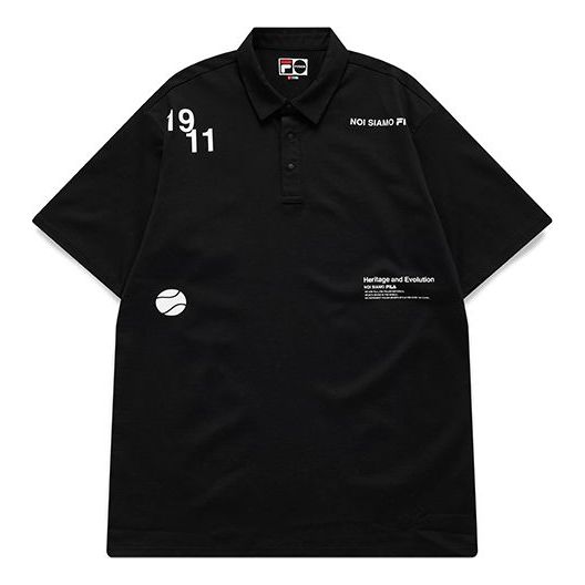 Men's FILA FUSION Casual Sports Breathable lapel Short Sleeve Polo Shirt Black T11M121118F-BK