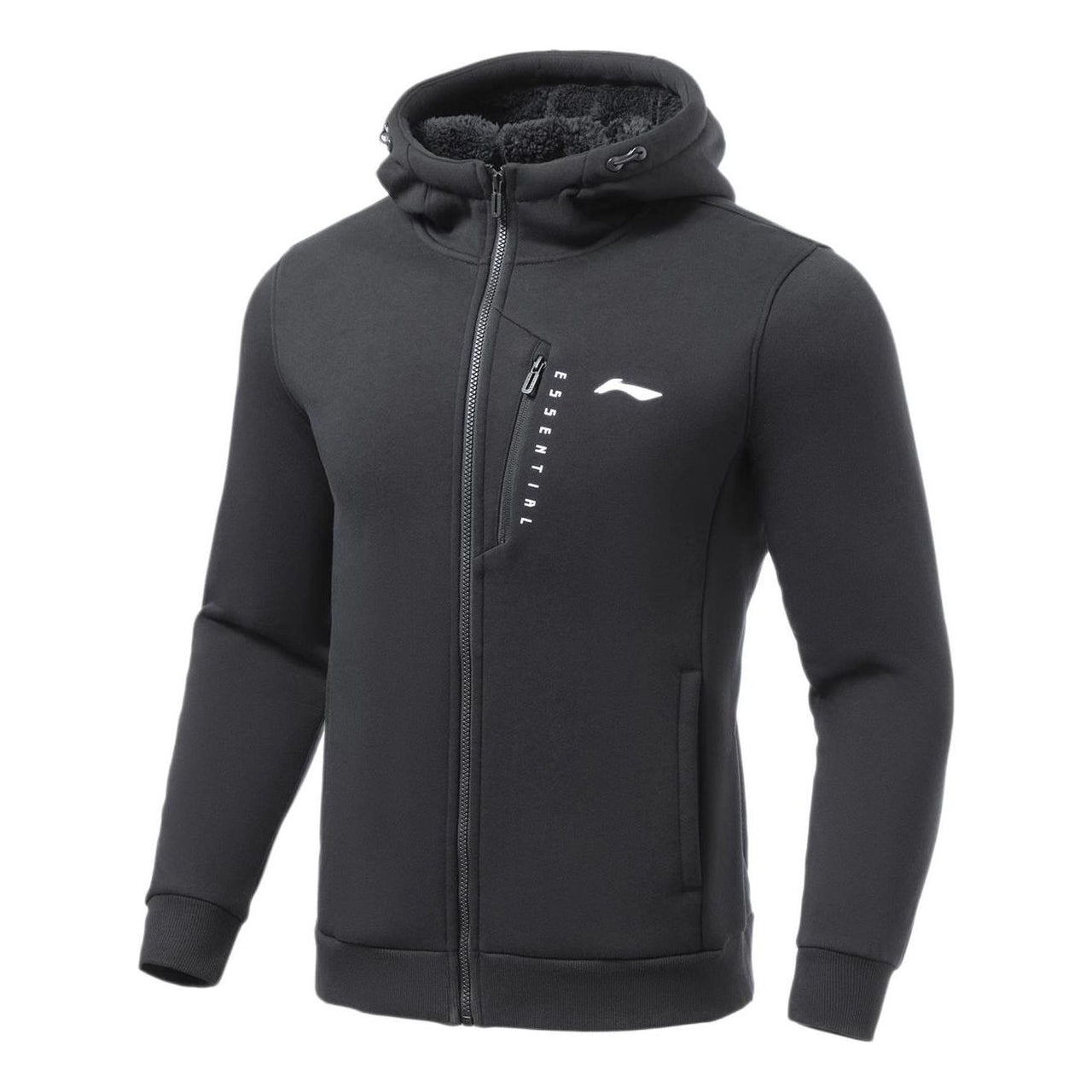 Li-Ning Gym Series Logo Printing Solid Color Fleece Lined Cardigan Jacket 'Black' AWDRE57-1