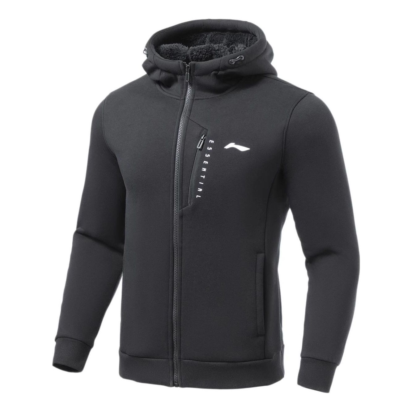 Li-Ning Gym Series Logo Printing Solid Color Fleece Lined Cardigan Jacket 'Black' AWDRE57-1