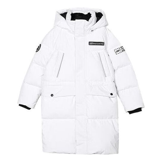 (GS) Skechers SKX Hooded Long Down Jacket 'White Black' P423B014-0019