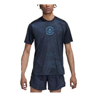 Men's adidas Abstract Pattern Printing Elastic Breathable Running Sports Short Sleeve Black T-Shirt HM1214