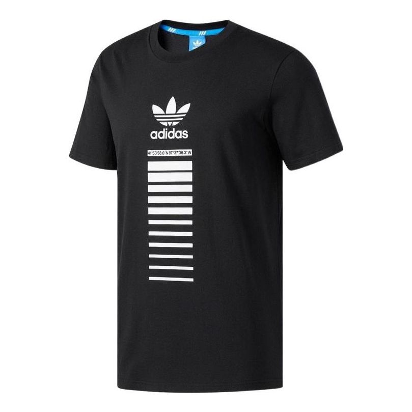 Men's adidas originals Logo Round Neck Casual Sports Short Sleeve Black T-Shirt BR8007