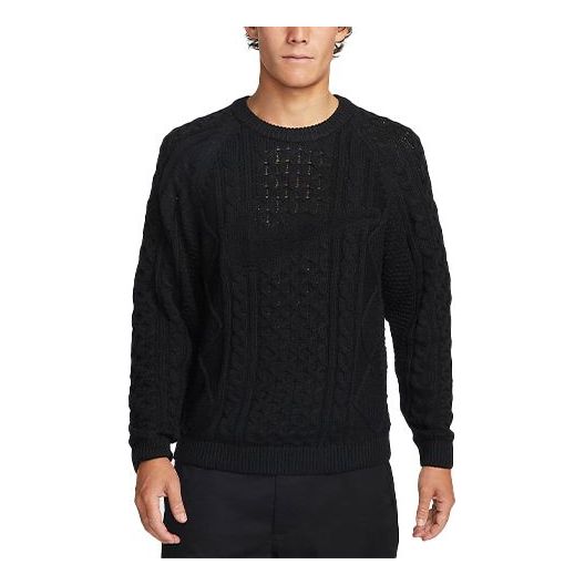 Nike Solid Color Round Neck  Knit Long Sleeves Wool Sweater Men's Black DQ5177-010