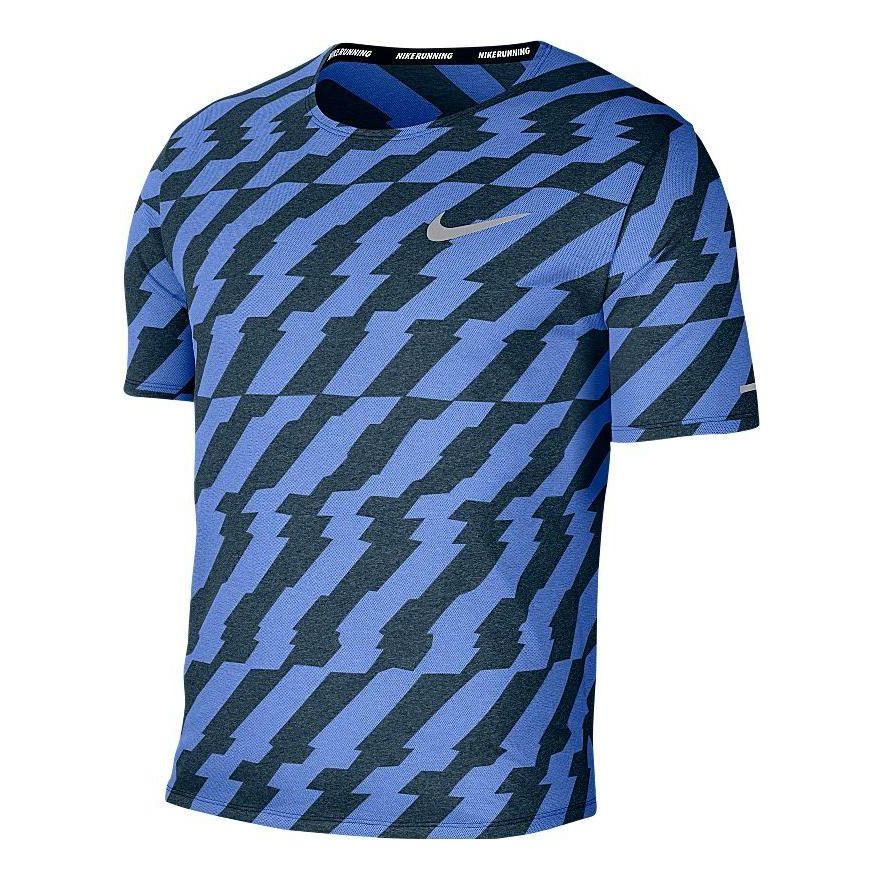 Men's Nike Logo Full Print Training Sports Short Sleeve Blue T-Shirt CU5458-458