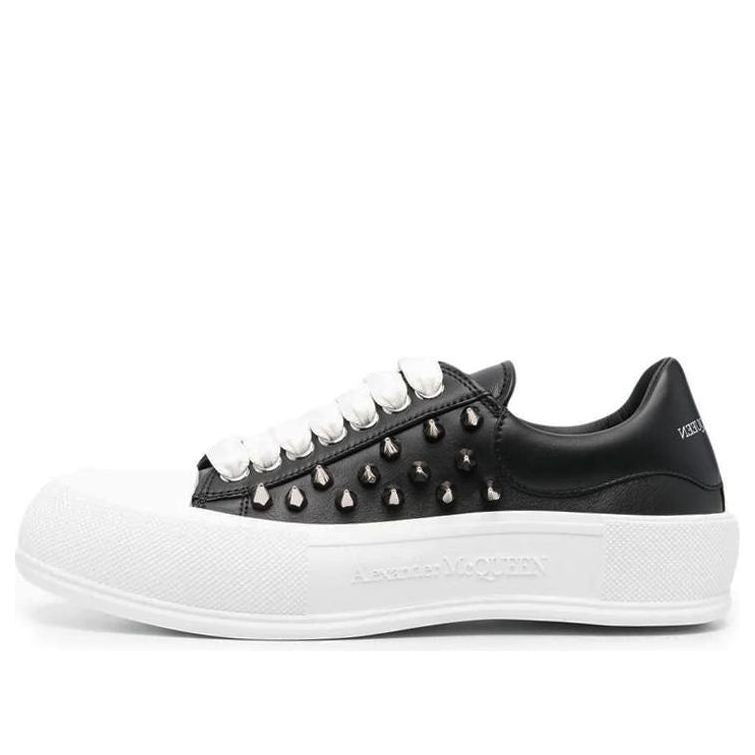 Alexander McQueen Deck Spike-Stud Lace-Up Sneakers 'Black White Silver' 705810WHT9K1081