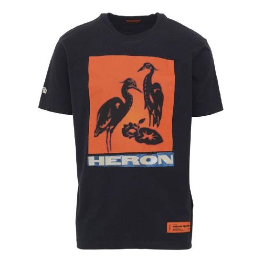 Men's HERON PRESTON Heron Print T-SHIRT Printing Short Sleeve Black HMAA004F19760003
