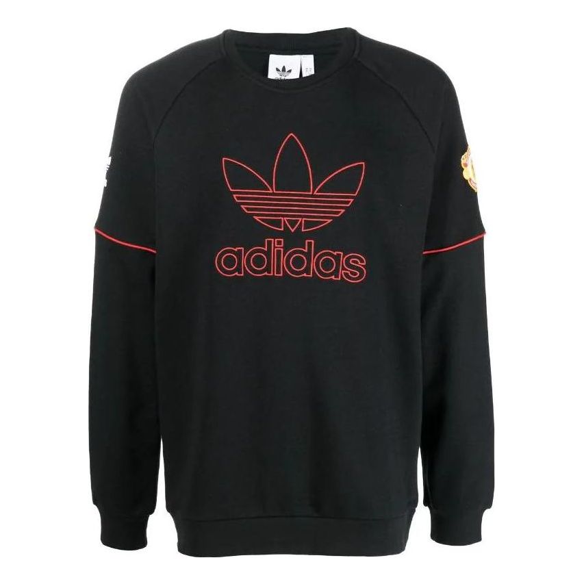 Men's adidas originals SS22 Solid Color Alphabet Large Logo Embroidered Pullover Round Neck Black HP0450