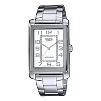 Men's CASIO Dress Watch Quartz Movement Stainless Steel Case White Dial 29mm Watch Mens Silver Analog MTP-1234D-7B