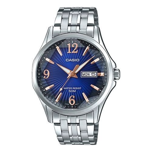 CASIO Blue DialSilver Strap Blue DialSilver Strap Mens BlueSilver Analog MTP-E120DY-2A