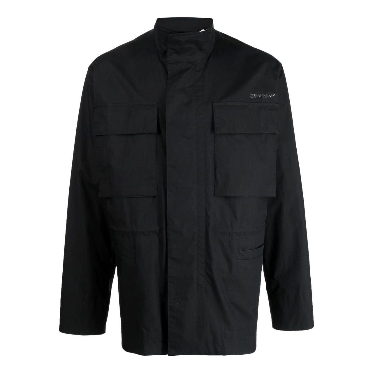 Men's Off-White FW22 Solid Color Pocket Zipper Back Printing Black Jacket OMEL021C99FAB00110101010