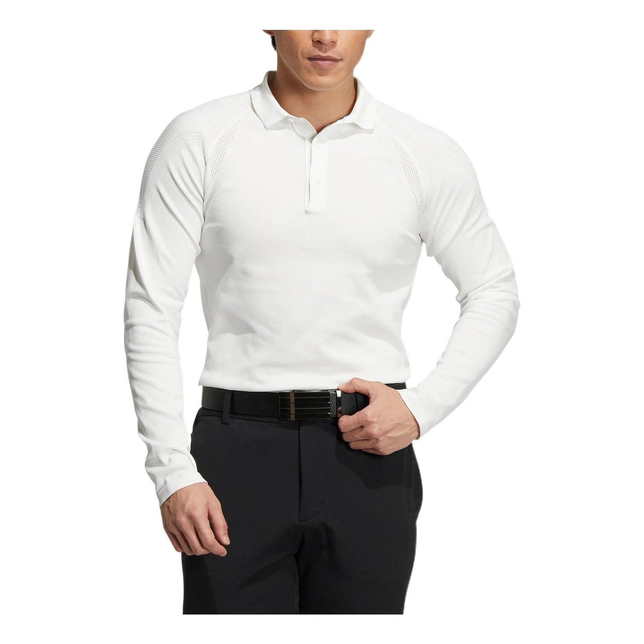 Men's adidas Solid Color Alphabet Printing Lapel Long Sleeves White Polo Shirt HG1656