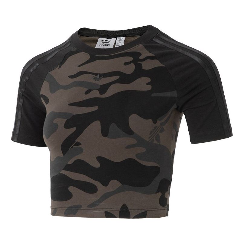 (WMNS) adidas Camo Cropped Top Asia Sizing 'Olive Green' JI5740