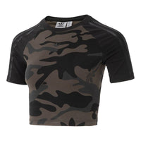 (WMNS) adidas Camo Cropped Top Asia Sizing 'Olive Green' JI5740