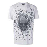 Men's Alexander McQueen SS21 Skeleton Round Neck Short Sleeve Gray 551779-QMZ73-0902