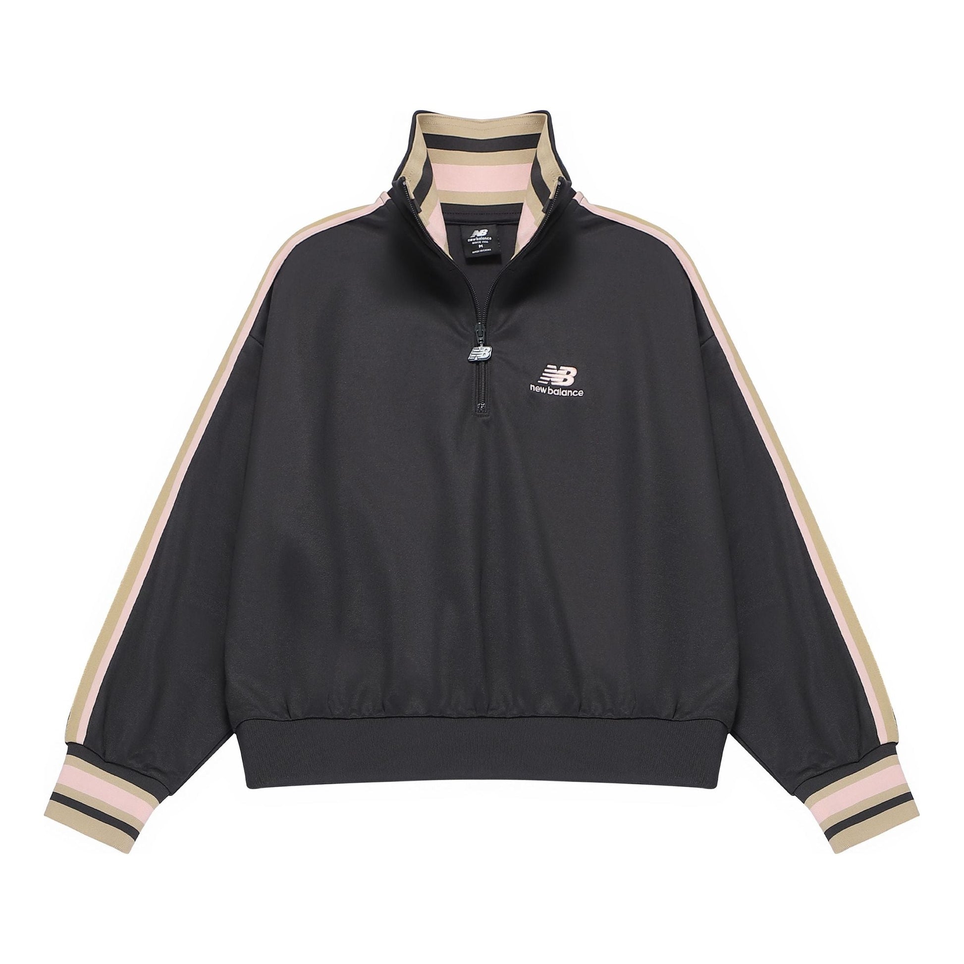 (WMNS) New Balance Half Zip Sweatshirt Asia Sizing 'Black Beige' AWT23561-PHM