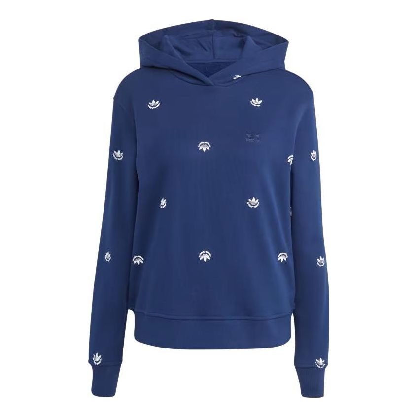 (WMNS) adidas Allover Mini Crest Logo Hoodie 'Dark Blue' IJ8298