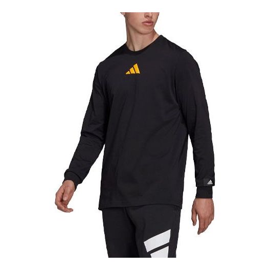 adidas Logo Casual Sports Stylish Round Neck Long Sleeves Black H46782