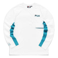 Men's FILA FUSION Athleisure Casual Sports Contrasting Colors Round Neck Long Sleeves White T-Shirt T11M133205F-WT
