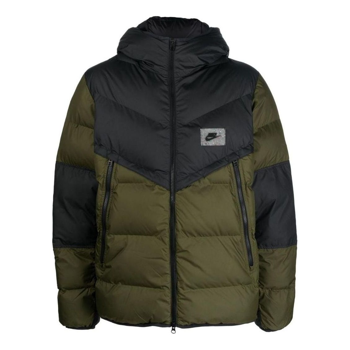 Men's Nike Logo Zipper Hooded Long Sleeves Green Down Jacket DX2040-011