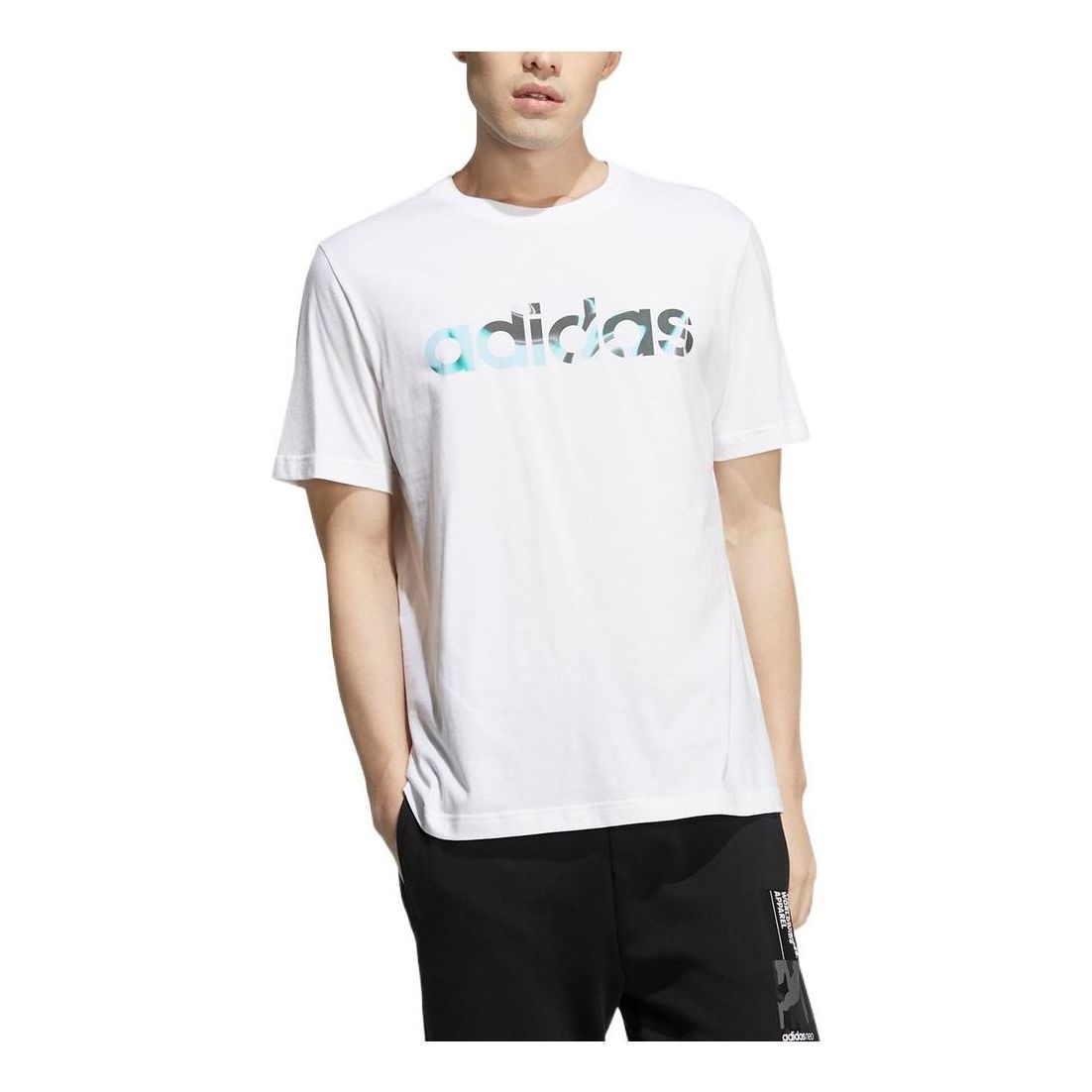 Men's adidas neo Solid Color Alphabet Printing Round Neck Casual Short Sleeve White T-Shirt HD4682