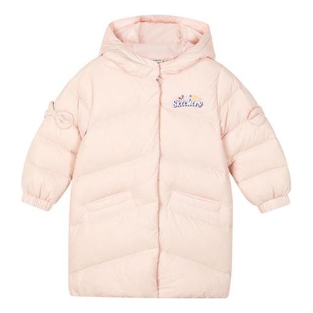 (GS) Skechers Logo Printed Bow Decoration Long Down Jacket 'Pink Blue Purple' L421G128