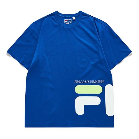 Men's FILA FUSION Contrasting Colors Logo Round Neck Sports Short Sleeve Blue T11M122114A-BU