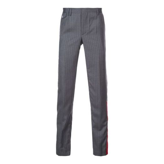 Men's Off-White Stripe Pattern Casual Long Pants/Trousers Slim Fit Gray OMCA079F183560049900