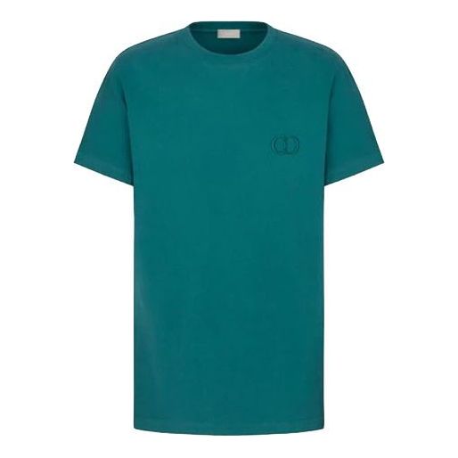 Men's DIOR SS21 Cotton Knit CD Embroidered Short Sleeve Green 943J605A0554-C632