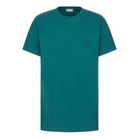 Men's DIOR SS21 Cotton Knit CD Embroidered Short Sleeve Green 943J605A0554-C632