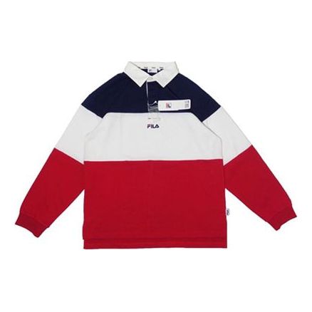 FILA Version Splicing Colorblock Long Sleeves Polo Shirt Red Blue FM94978-0019