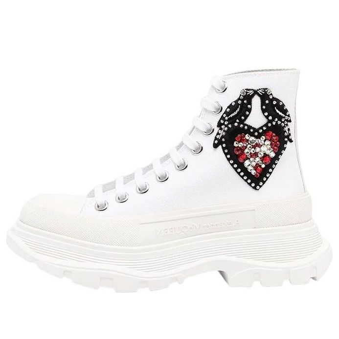 (WMNS) Alexander McQueen Tread Slick Embellished Boots 'Ivory' 667244W4MVC9071