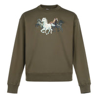 Men's KENZO FW20 Cotton Fleece Lined Loose Version Round Neck Long Sleeves Military Green FA65SW5114MG-50
