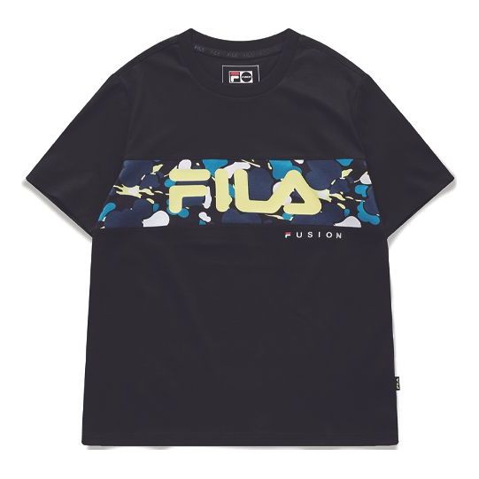 (WMNS) FILA FUSION Patchwork Print Short Sleeve Black T11W025105F-BK