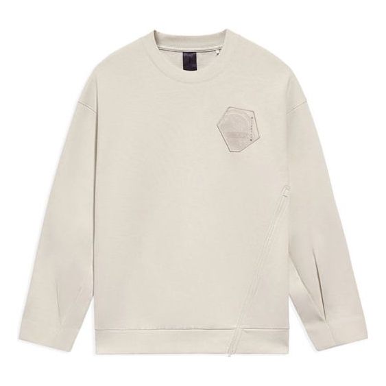 Li-Ning x Dragon Crossover Series Diagonal Zipper Design Loose Round Neck Pullover White AWDS295-1