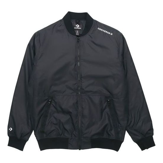 Men's Converse Aviator Baseball Uniform Woven Windproof Zipper Jacket Autumn Black 10018368-A03