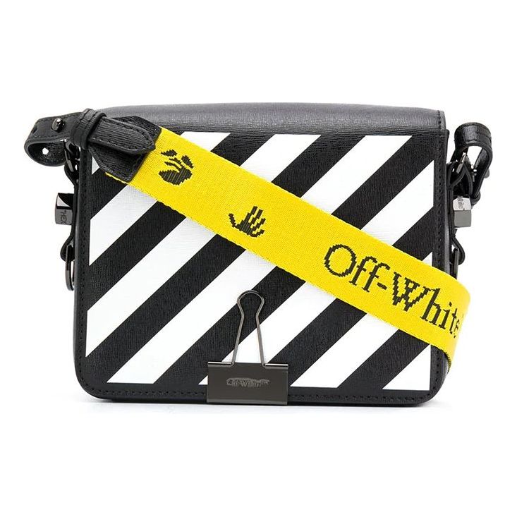 (WMNS) Off-White Stripe Binder-Clip Shoulder Bag Black / White / Yellow OWNA011F20LEA0041001