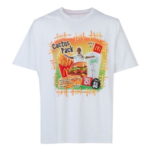 Men's Travis Scott x Mcdonald Crossover Fries Alphabet Short Sleeve White T-Shirt TC-259