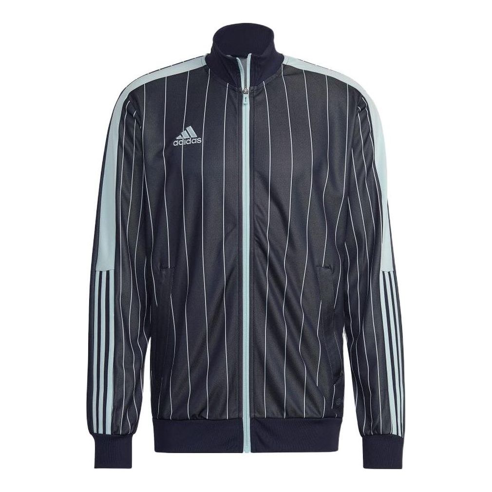 Men's adidas Contrasting Colors Stripe Logo Printing Casual Stand Collar Jacket Legendary Ink Blue HC1307