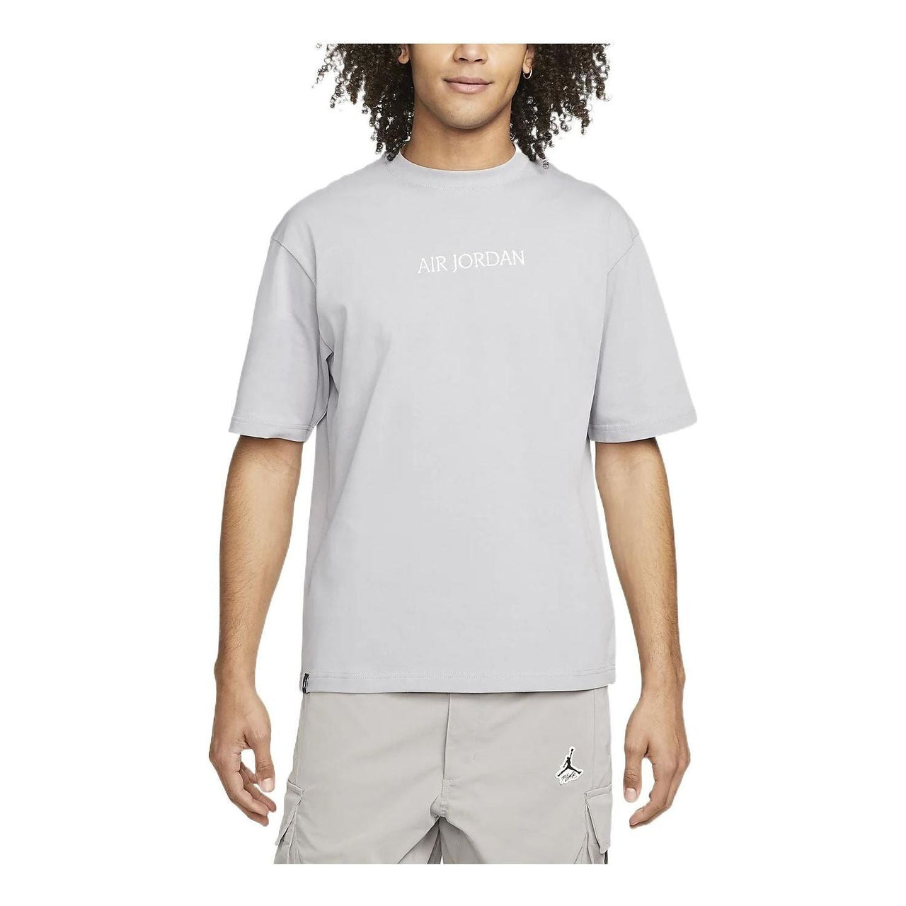 Men's Air Jordan Solid Color Alphabet Embroidered Round Neck Short Sleeve Gray T-Shirt DO6098-054