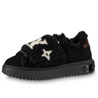 (WMNS) LOUIS VUITTON LV Time Out Furry Sneakers 'Black with Brown and White Logo' 1AADTK