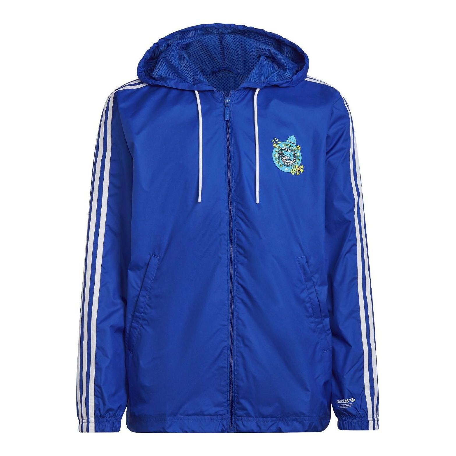 Men's adidas Pattern l Stripe Printing Hooded Track Jacket Blue HC7194