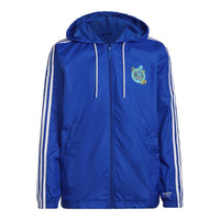 Men's adidas Pattern l Stripe Printing Hooded Track Jacket Blue HC7194