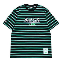 FILA FUSION x Jeremyville Crossover Contrasting Colors Stripe Printing Loose Short Sleeve Couple Style Green T11U139108F-BK