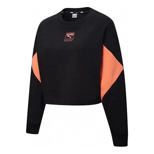 (WMNS) PUMA Rebel Crew Cropped Training Sweatshirt 'Black Orange' 586520-51