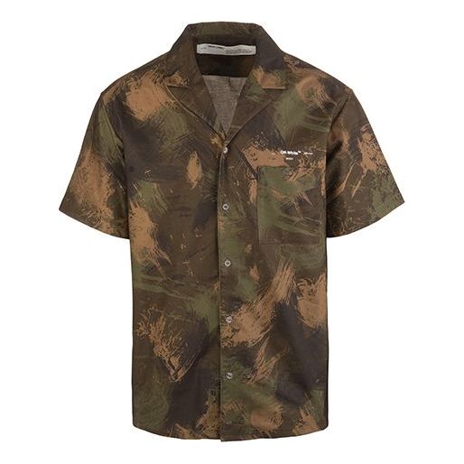 Men's Off-White Camouflage Printing Short Sleeve Green Shirt OMGA049E19E220189901