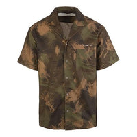 Men's Off-White Camouflage Printing Short Sleeve Green Shirt OMGA049E19E220189901