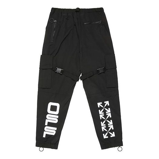 Off-White Logo Print Cargo Pants Functional Casual Pants Black OMCF004R20G380221001