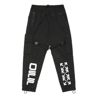 Off-White Logo Print Cargo Pants Functional Casual Pants Black OMCF004R20G380221001