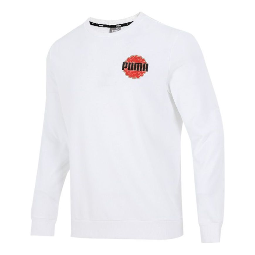 PUMA Logo Printing Sports Round Neck Pullover White 532912-02
